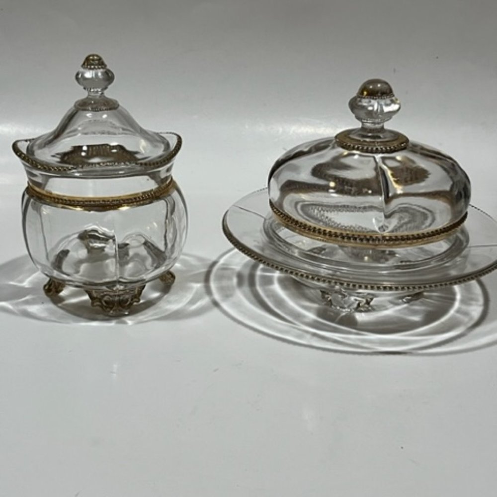 Antique Early  1900's EAPG Tarentum Glass Georgia Gem Footed butter & Sugar dish - Picture 9 of 9